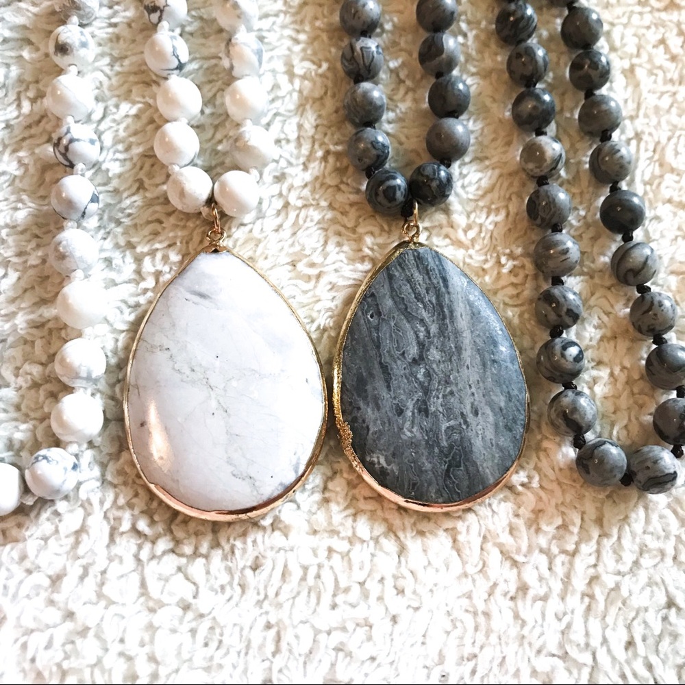 Gemstone Knotted Necklace with Drop Pendant - Picture 3 of 4